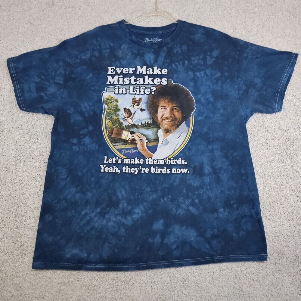 Official Bob Ross Ever Make Mistakes Parody T-Shirt‎ Blue Tie Dye Funny Comical